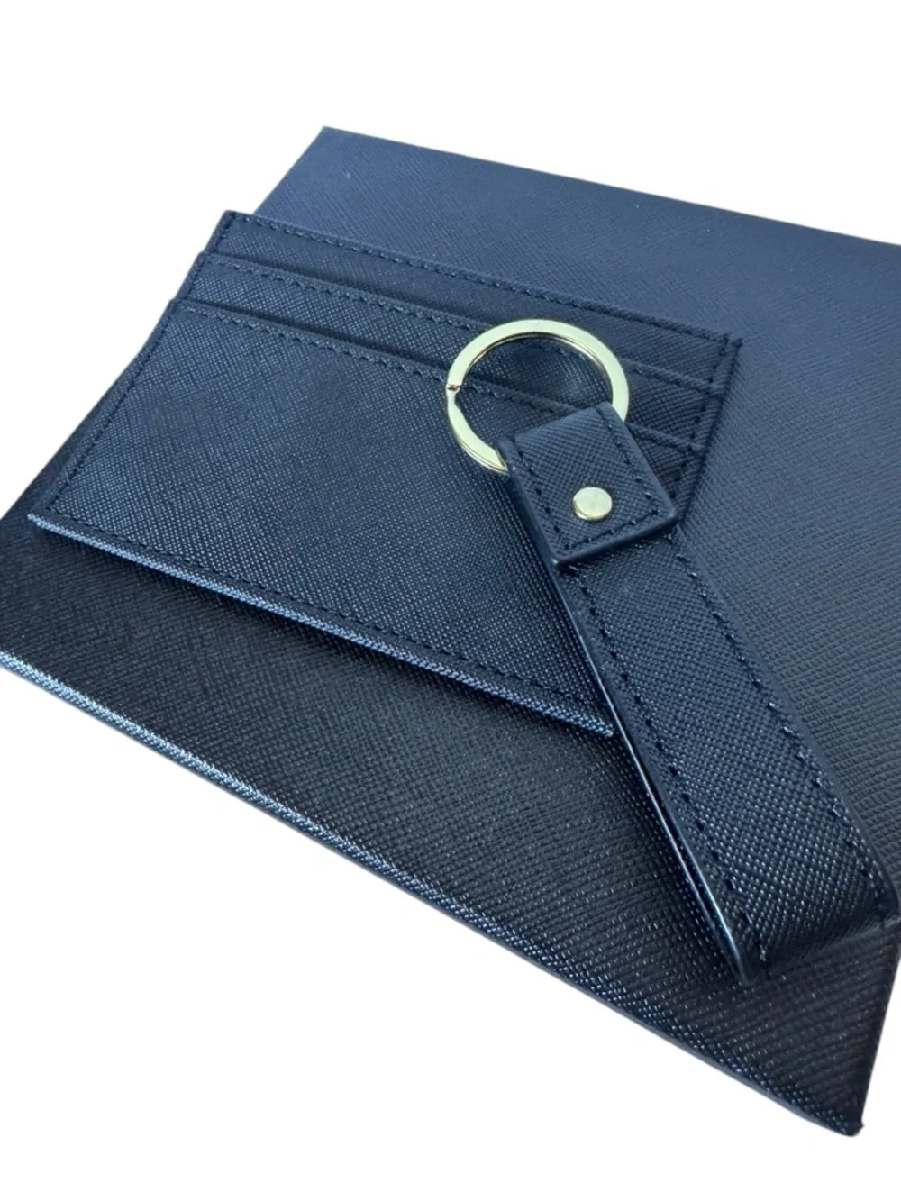 Slim Card Wallet with Matching Keyring Set - Black and Gold